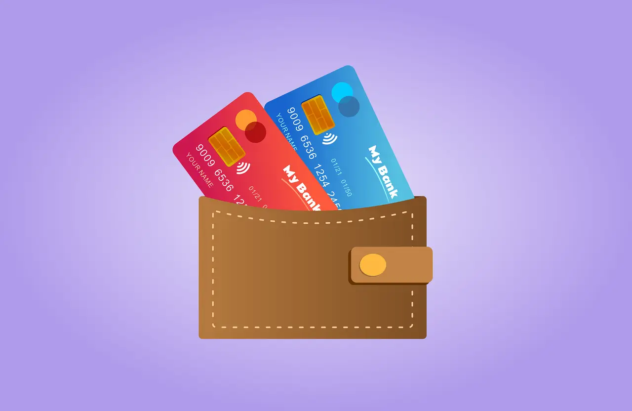 Mobile wallet and card illustration representing virtual crypto cards